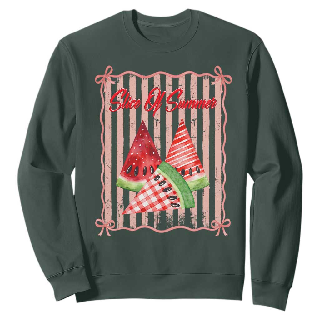 Striped Watermelon Beach Vibes Graphic Sweatshirt Slice Of Summer TS12 Dark Forest Green Print Your Wear
