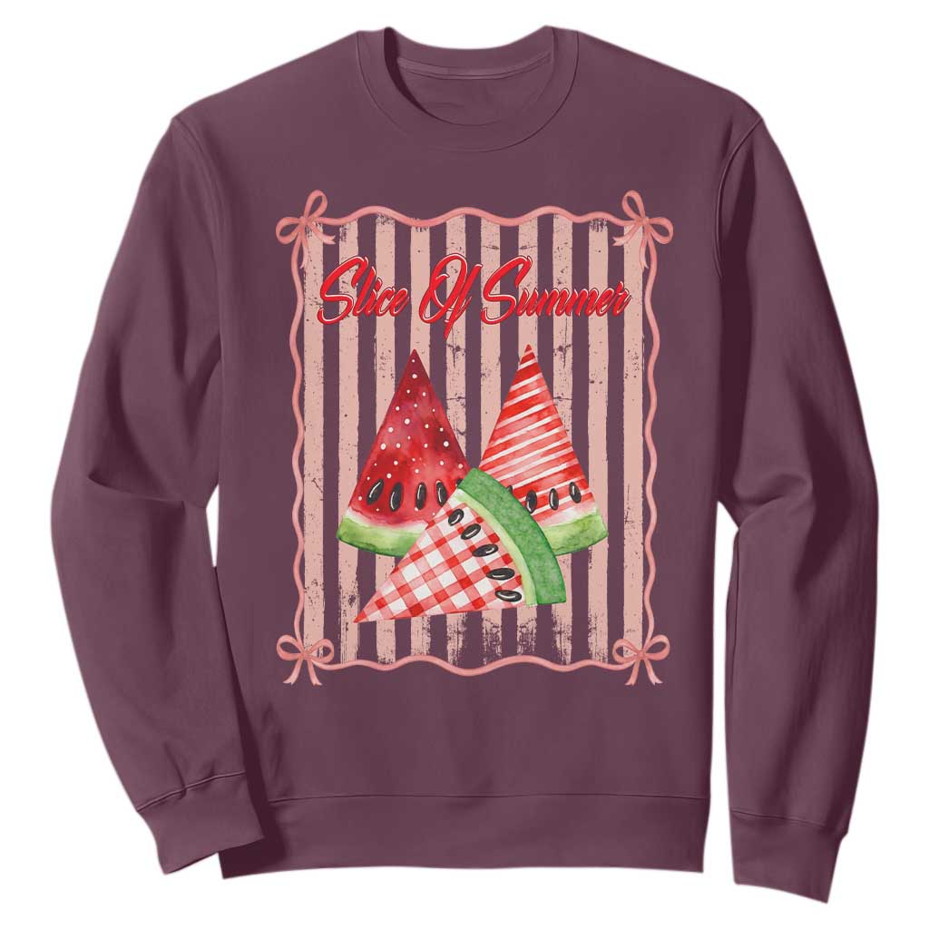 Striped Watermelon Beach Vibes Graphic Sweatshirt Slice Of Summer TS12 Maroon Print Your Wear