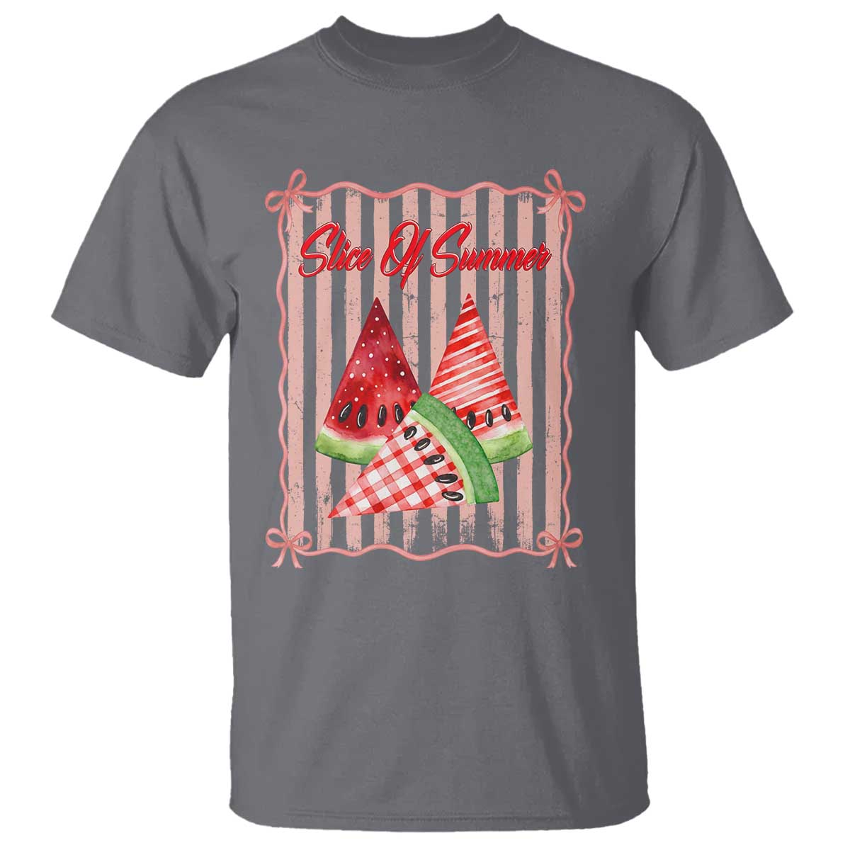 Striped Watermelon Beach Vibes Graphic T Shirt Slice Of Summer TS12 Charcoal Print Your Wear