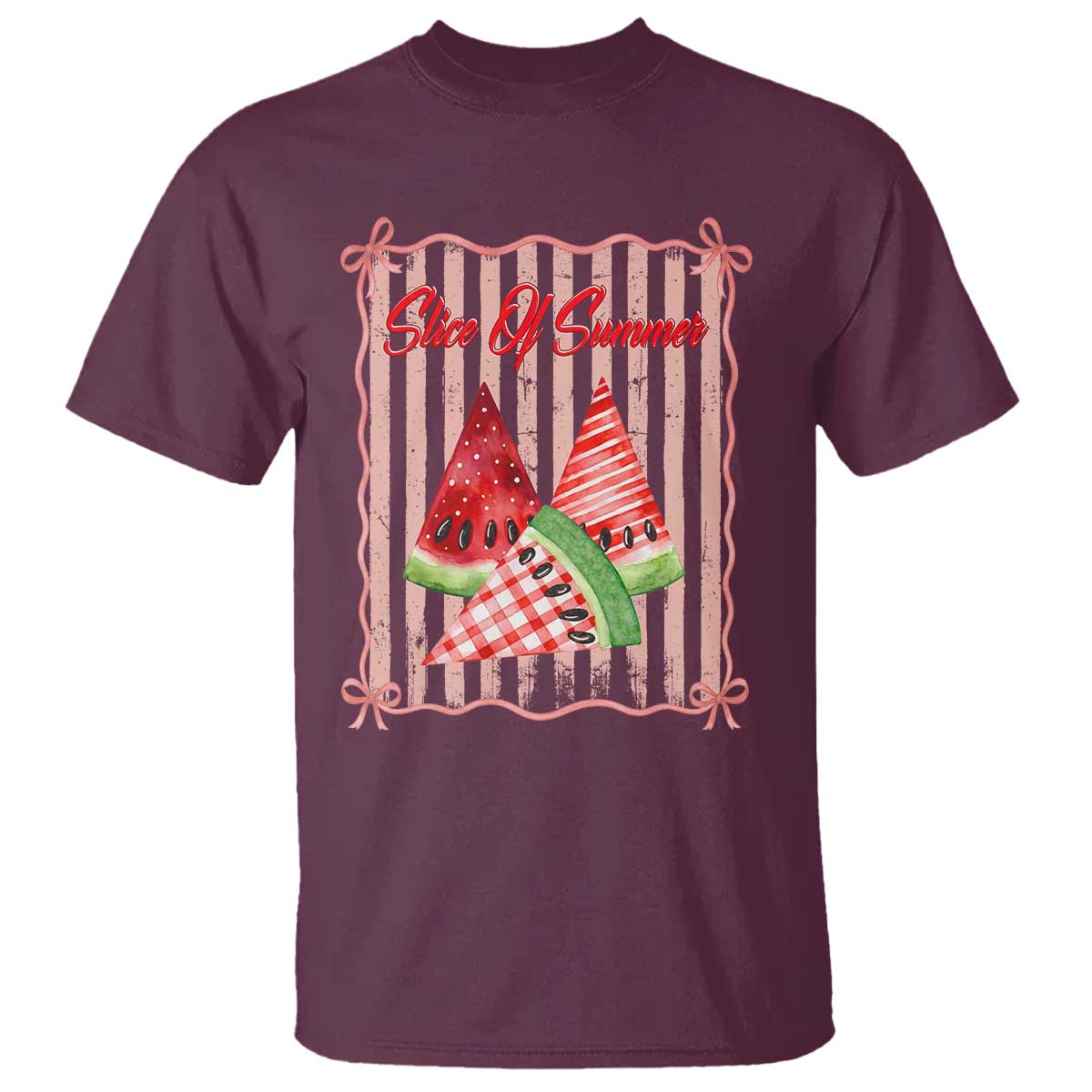 Striped Watermelon Beach Vibes Graphic T Shirt Slice Of Summer TS12 Maroon Print Your Wear