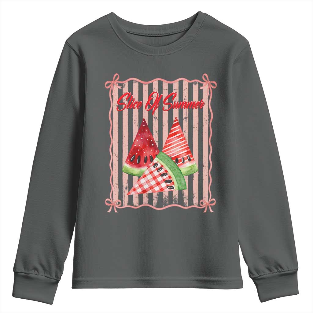 Striped Watermelon Beach Vibes Graphic Youth Sweatshirt Slice Of Summer TS12 Dark Heather Print Your Wear