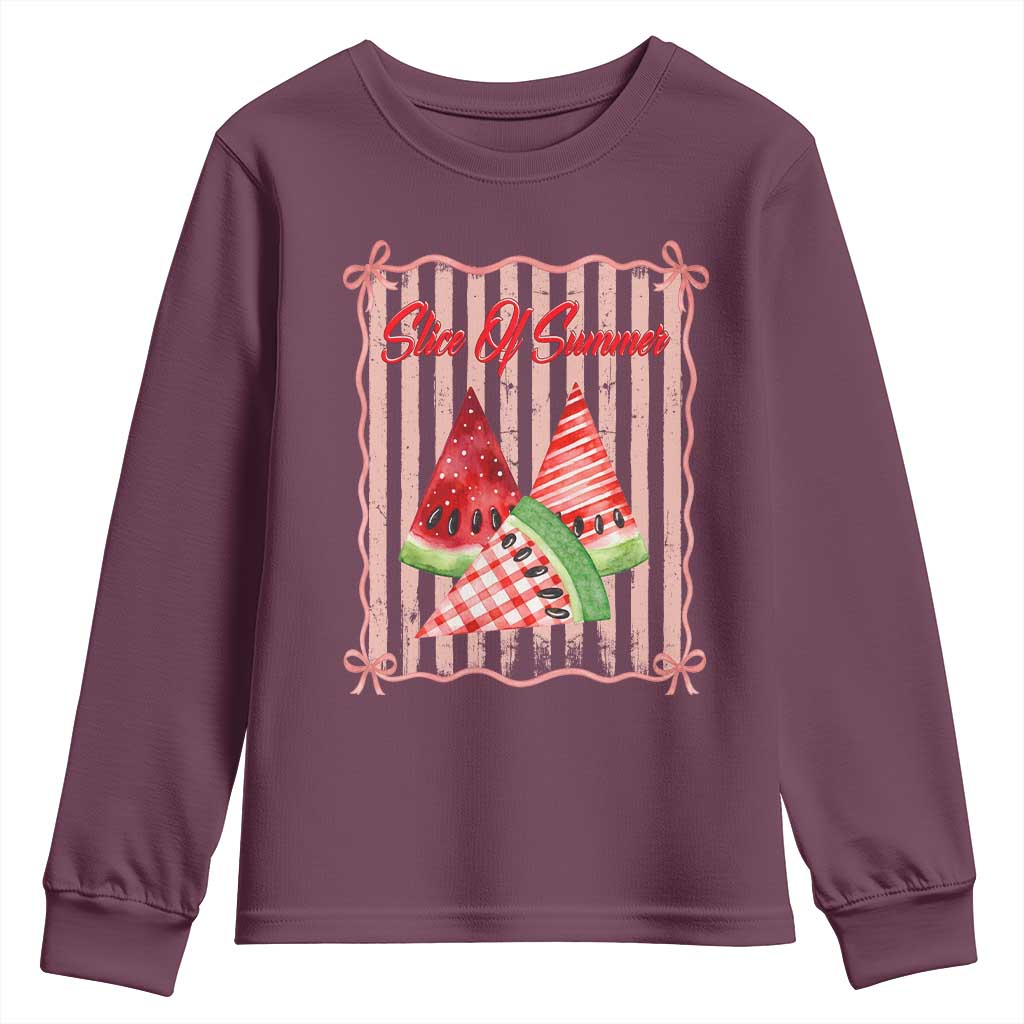 Striped Watermelon Beach Vibes Graphic Youth Sweatshirt Slice Of Summer TS12 Maroon Print Your Wear