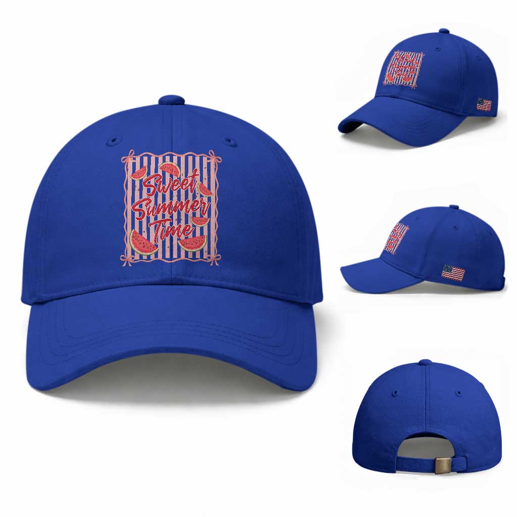 Striped Watermelon Beach Vibes Graphic Baseball Cap Sweet Summer Time TS12 Baseball Cap Universal Fit Royal Blue Print Your Wear