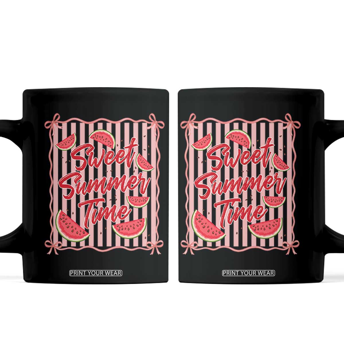 Striped Watermelon Beach Vibes Graphic Coffee Mug Sweet Summer Time TS12 Black Print Your Wear