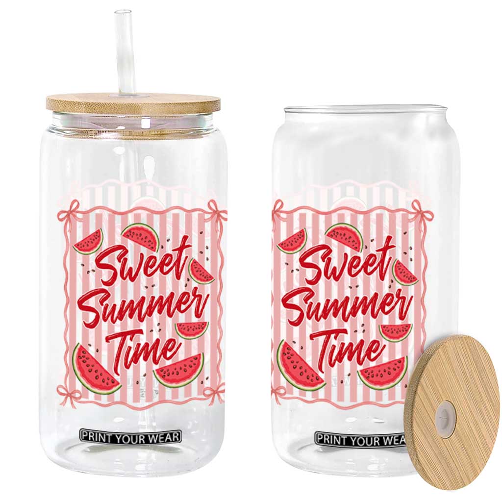 Striped Watermelon Beach Vibes Graphic Glass Can Sweet Summer Time TS12 Print Your Wear