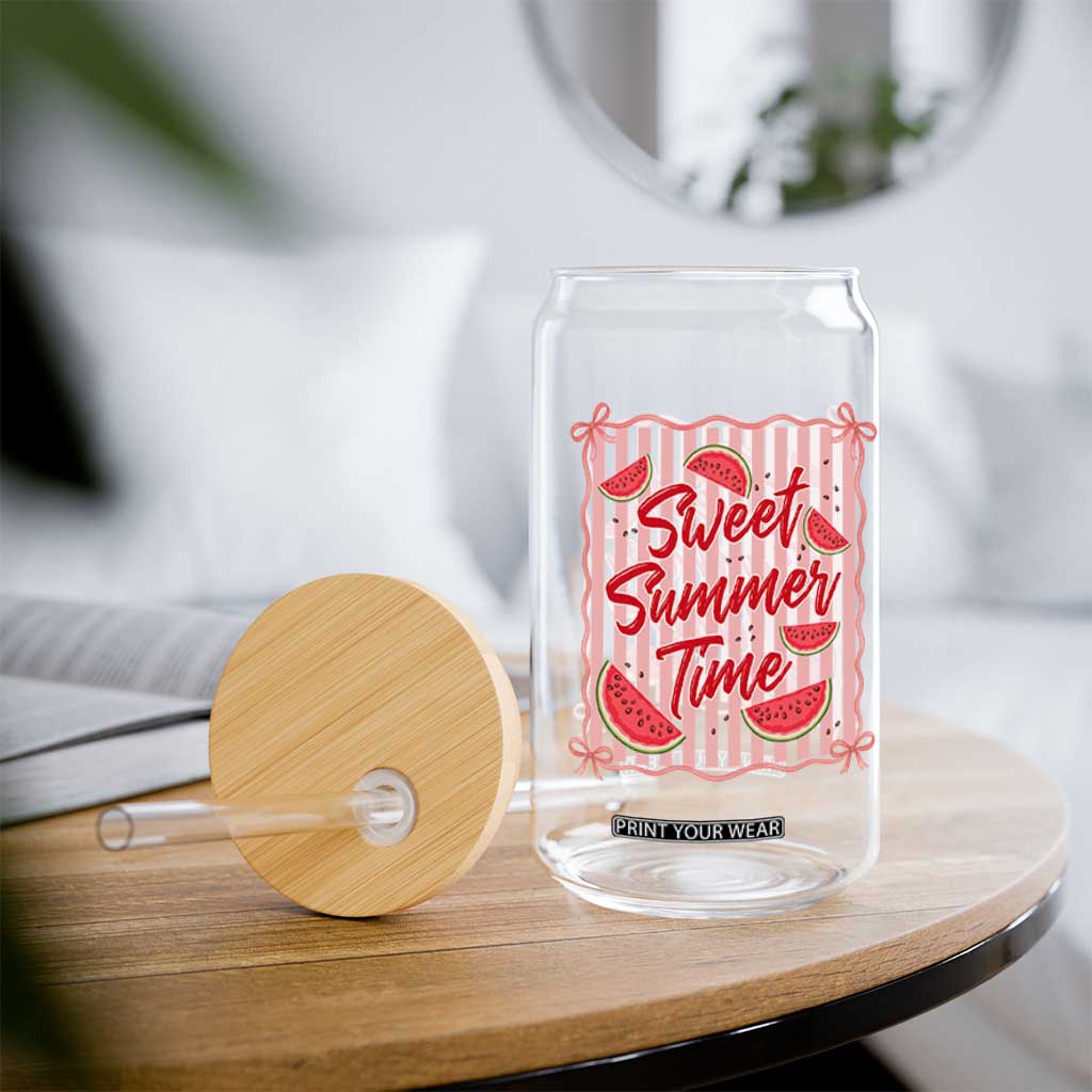 Striped Watermelon Beach Vibes Graphic Glass Can Sweet Summer Time TS12 Print Your Wear