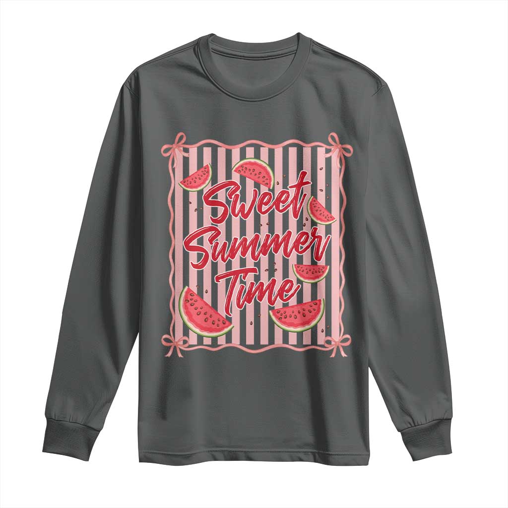 Striped Watermelon Beach Vibes Graphic Long Sleeve Shirt Sweet Summer Time TS12 Dark Heather Print Your Wear