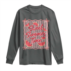 Striped Watermelon Beach Vibes Graphic Long Sleeve Shirt Sweet Summer Time TS12 Dark Heather Print Your Wear