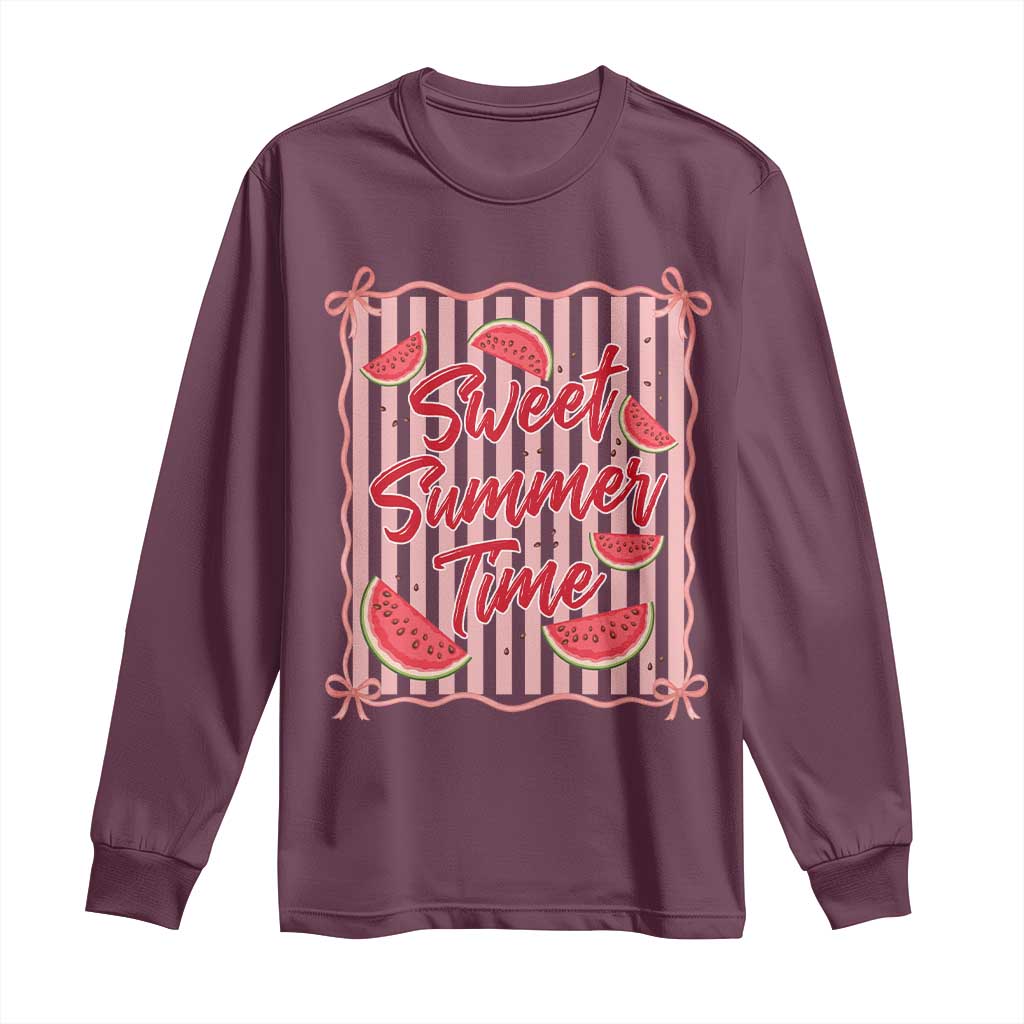 Striped Watermelon Beach Vibes Graphic Long Sleeve Shirt Sweet Summer Time TS12 Maroon Print Your Wear