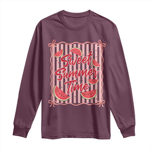 Striped Watermelon Beach Vibes Graphic Long Sleeve Shirt Sweet Summer Time TS12 Maroon Print Your Wear