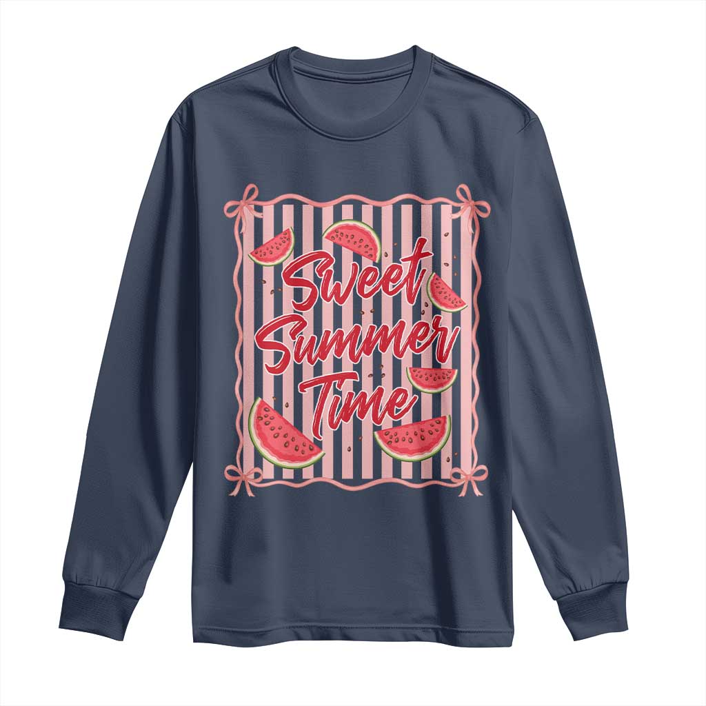 Striped Watermelon Beach Vibes Graphic Long Sleeve Shirt Sweet Summer Time TS12 Navy Print Your Wear