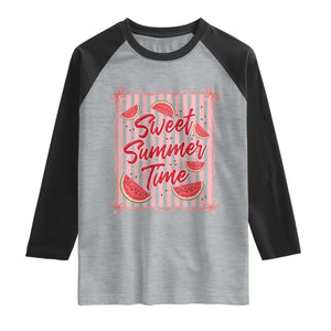 Striped Watermelon Beach Vibes Graphic Raglan Shirt Sweet Summer Time TS12 Heather Gray Black Print Your Wear