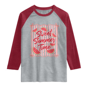 Striped Watermelon Beach Vibes Graphic Raglan Shirt Sweet Summer Time TS12 Heather Gray Heather Red Print Your Wear
