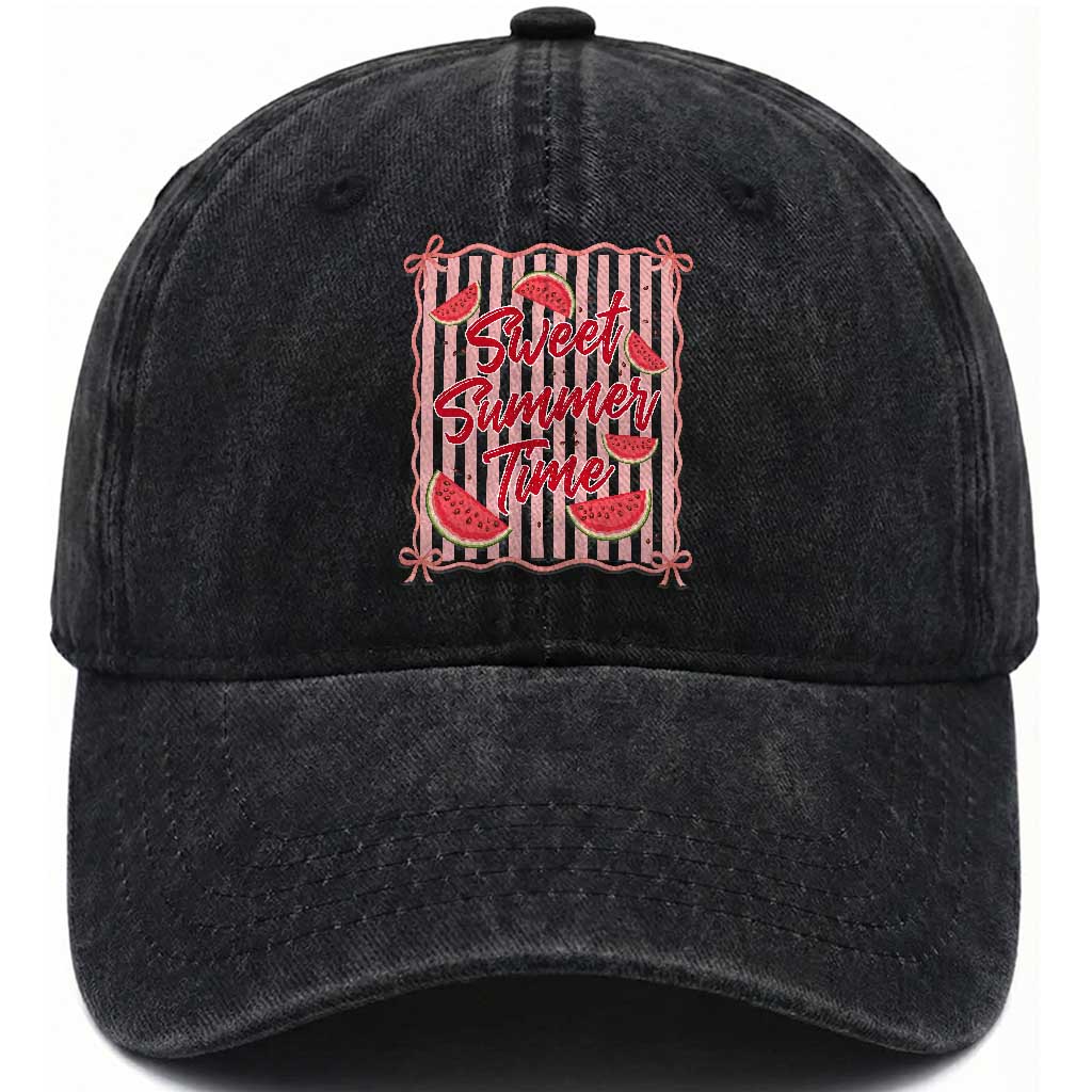 Striped Watermelon Beach Vibes Graphic Washed Cotton Baseball Cap Sweet Summer Time TS12 Print Your Wear