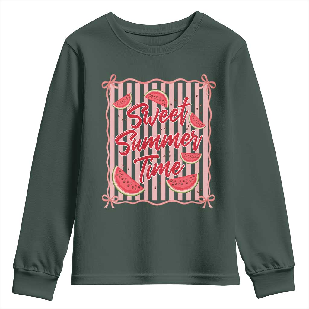 Striped Watermelon Beach Vibes Graphic Youth Sweatshirt Sweet Summer Time TS12 Dark Forest Green Print Your Wear