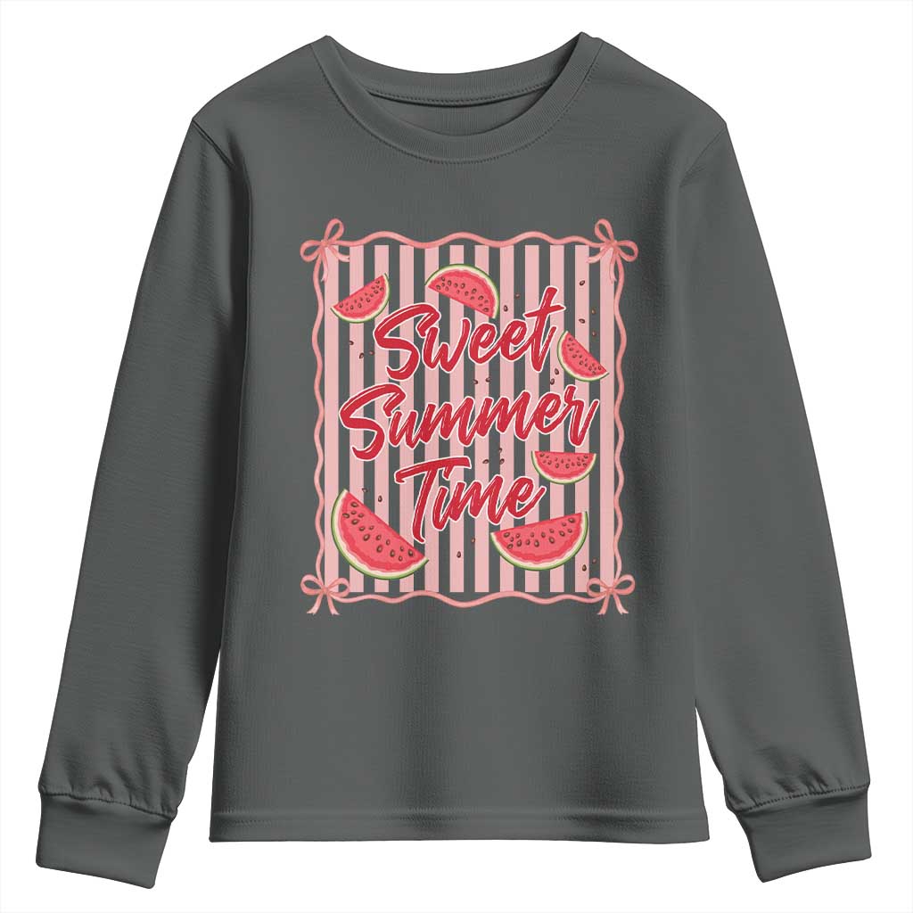 Striped Watermelon Beach Vibes Graphic Youth Sweatshirt Sweet Summer Time TS12 Dark Heather Print Your Wear