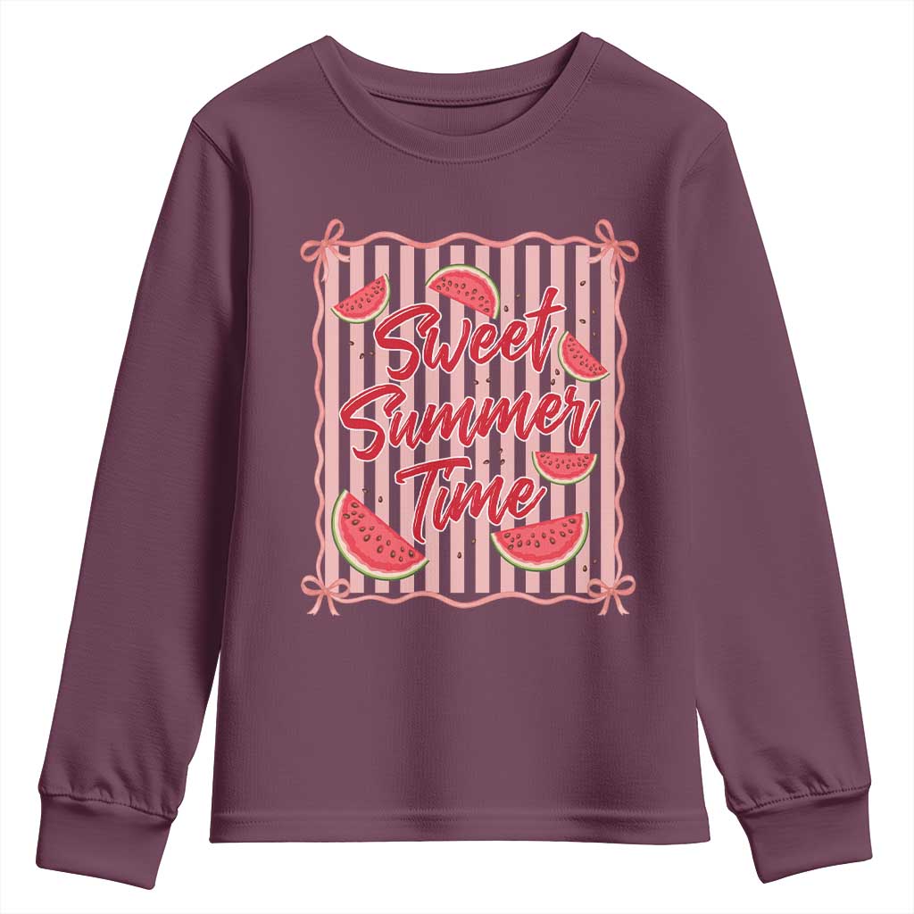 Striped Watermelon Beach Vibes Graphic Youth Sweatshirt Sweet Summer Time TS12 Maroon Print Your Wear