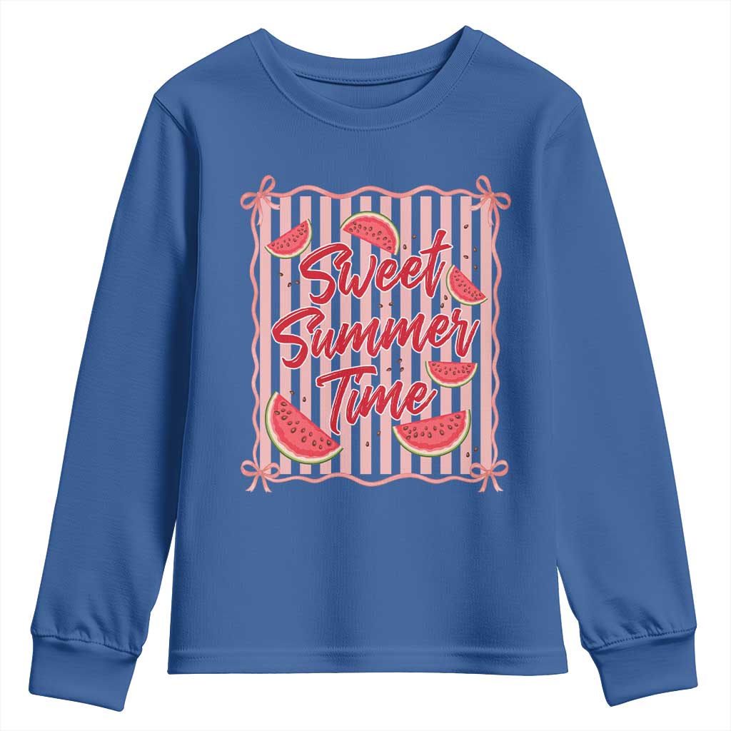 Striped Watermelon Beach Vibes Graphic Youth Sweatshirt Sweet Summer Time TS12 Royal Blue Print Your Wear