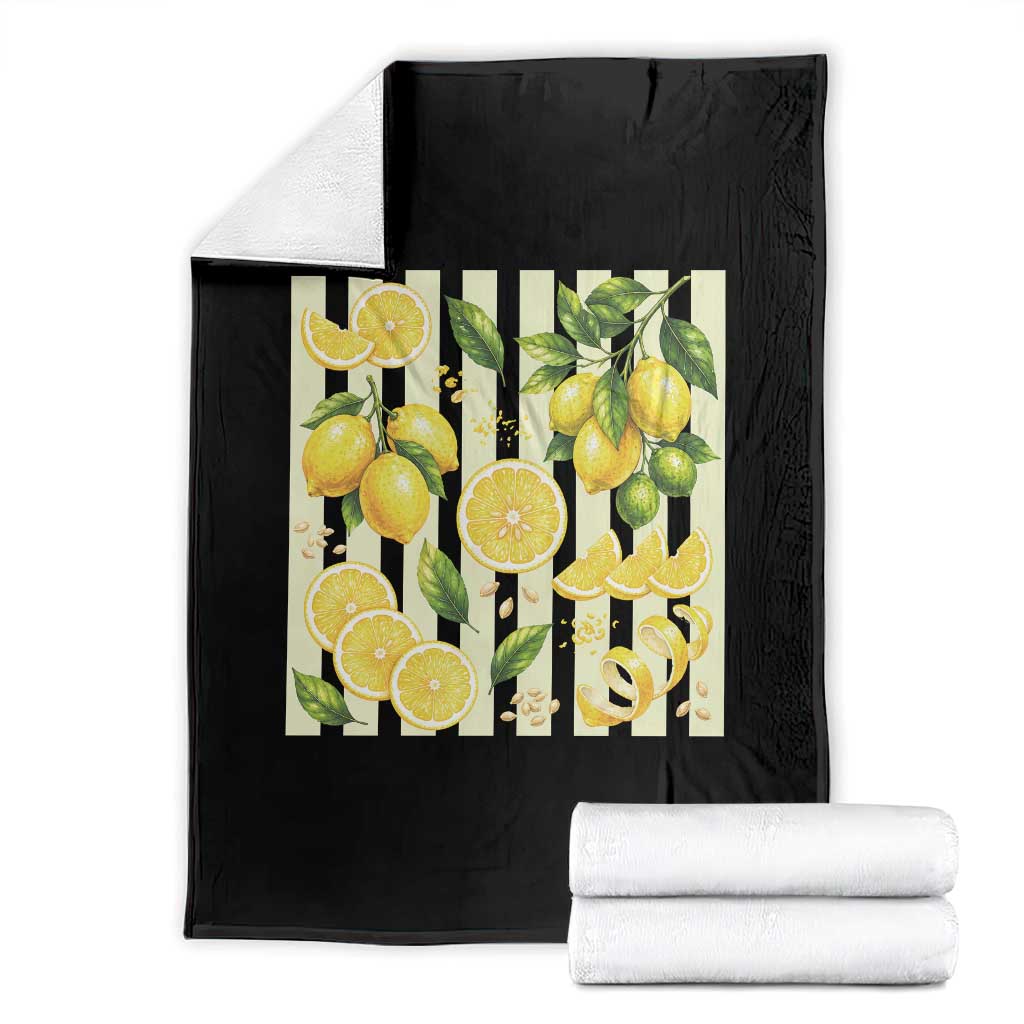 Striped Summer Lemon Throw Blanket Citrus Fruit Lover Gift TS12 Black Print Your Wear