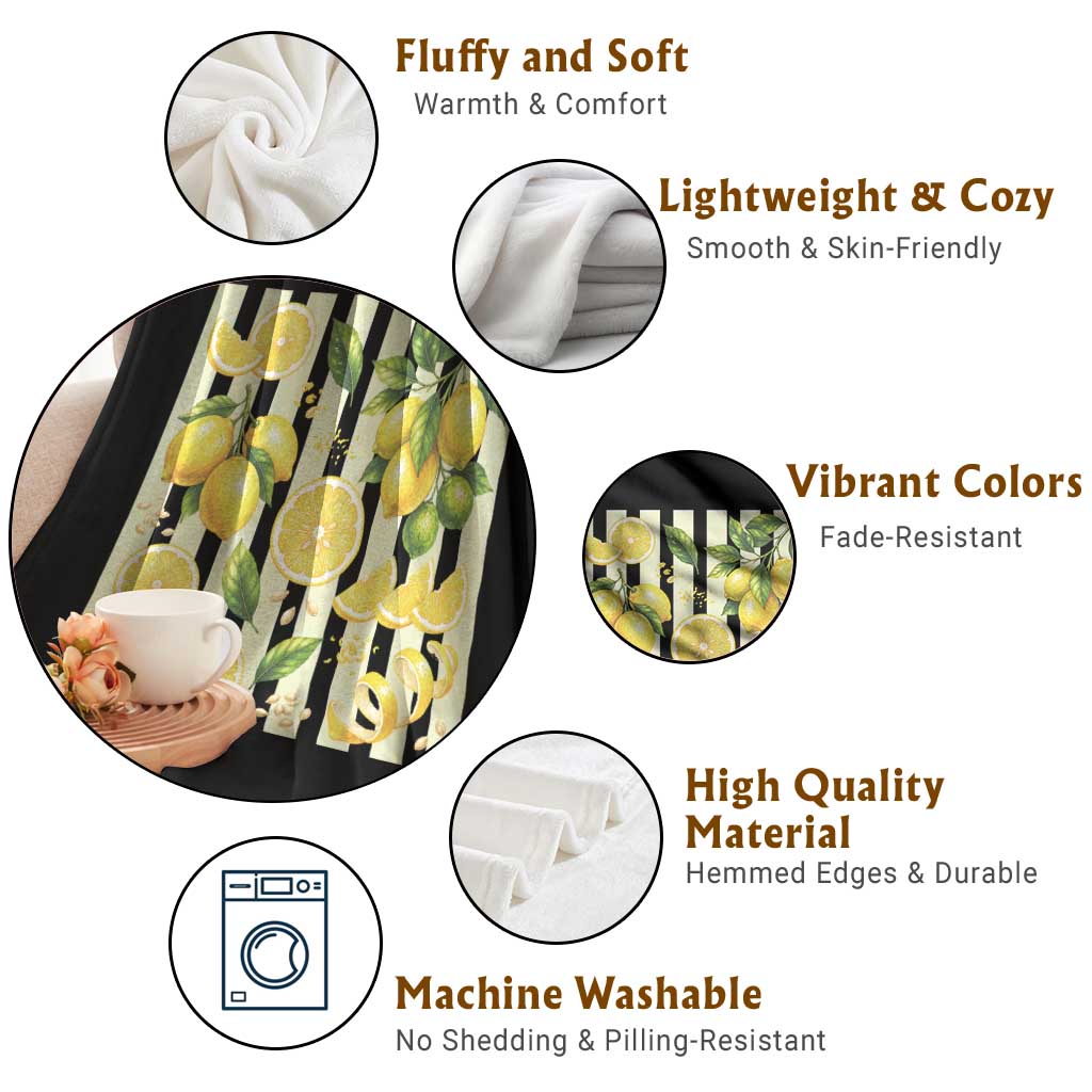 Striped Summer Lemon Throw Blanket Citrus Fruit Lover Gift TS12 Print Your Wear