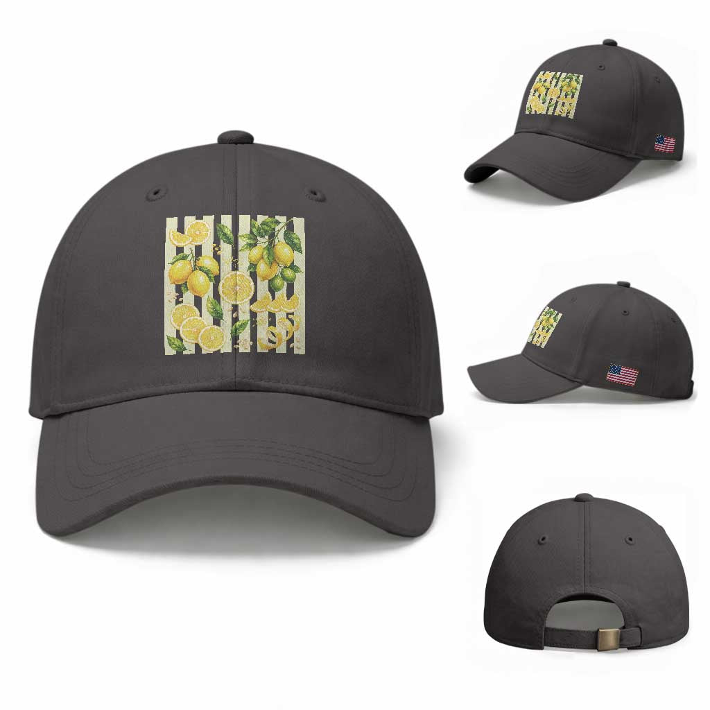 Striped Summer Lemon Baseball Cap Citrus Fruit Lover Gift TS12 Baseball Cap Universal Fit Dark Gray Print Your Wear