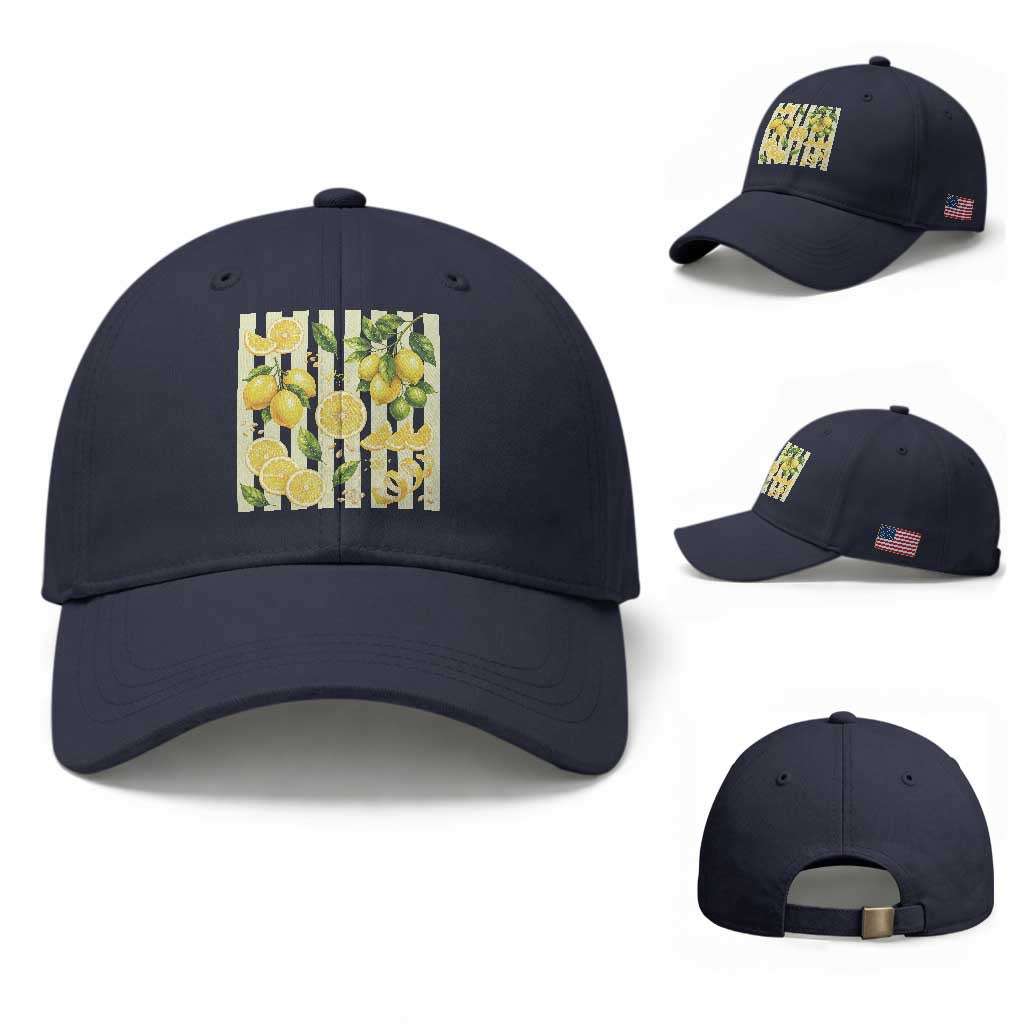Striped Summer Lemon Baseball Cap Citrus Fruit Lover Gift TS12 Baseball Cap Universal Fit Navy Print Your Wear