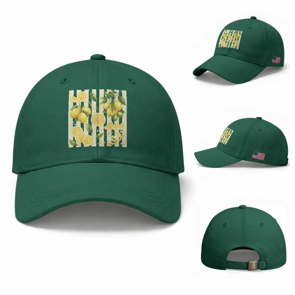 Striped Summer Lemon Baseball Cap Citrus Fruit Lover Gift TS12 Baseball Cap Universal Fit Irish Green Print Your Wear
