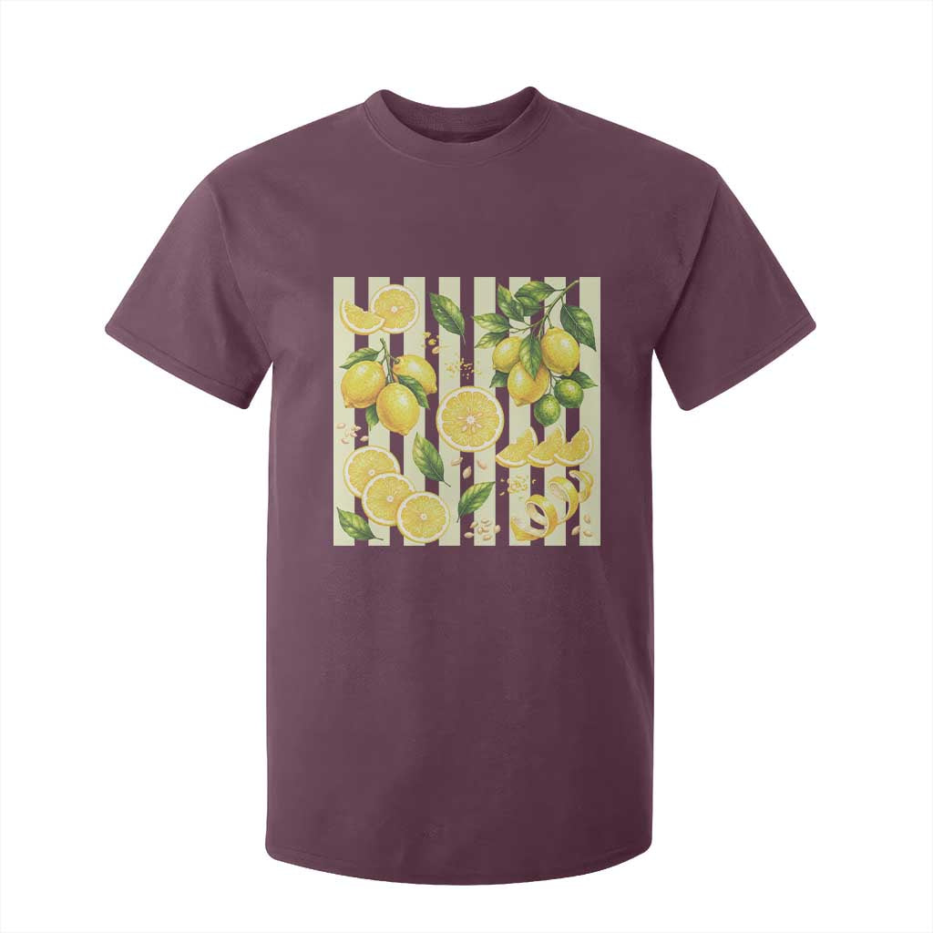 Striped Summer Lemon T Shirt For Kid Citrus Fruit Lover Gift TS12 Maroon Print Your Wear