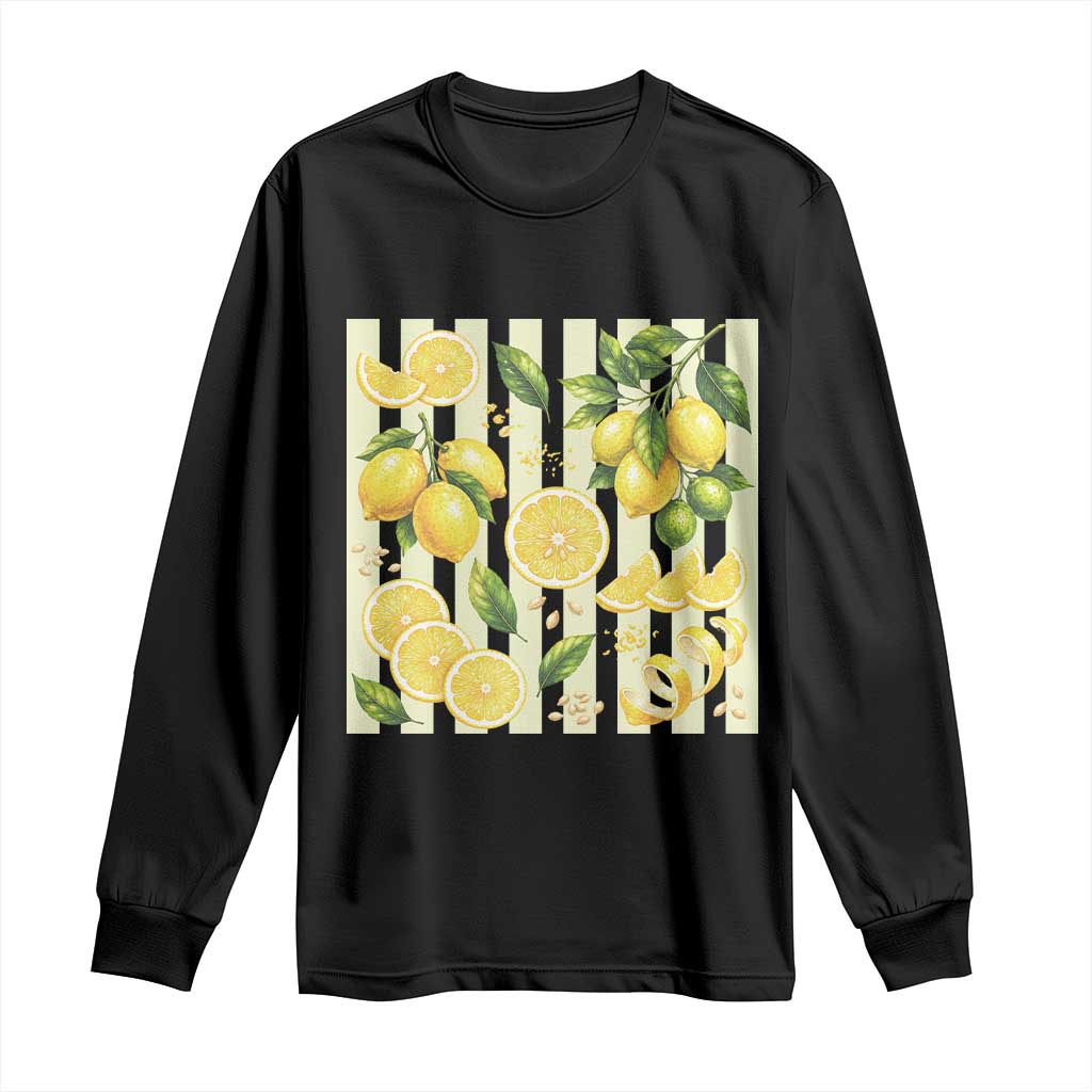 Striped Summer Lemon Long Sleeve Shirt Citrus Fruit Lover Gift TS12 Black Print Your Wear
