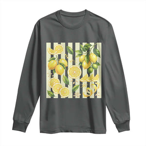 Striped Summer Lemon Long Sleeve Shirt Citrus Fruit Lover Gift TS12 Dark Heather Print Your Wear