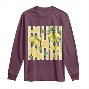 Striped Summer Lemon Long Sleeve Shirt Citrus Fruit Lover Gift TS12 Maroon Print Your Wear