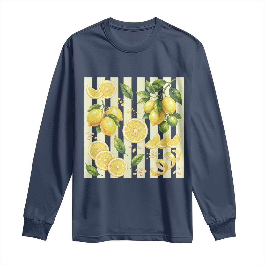 Striped Summer Lemon Long Sleeve Shirt Citrus Fruit Lover Gift TS12 Navy Print Your Wear