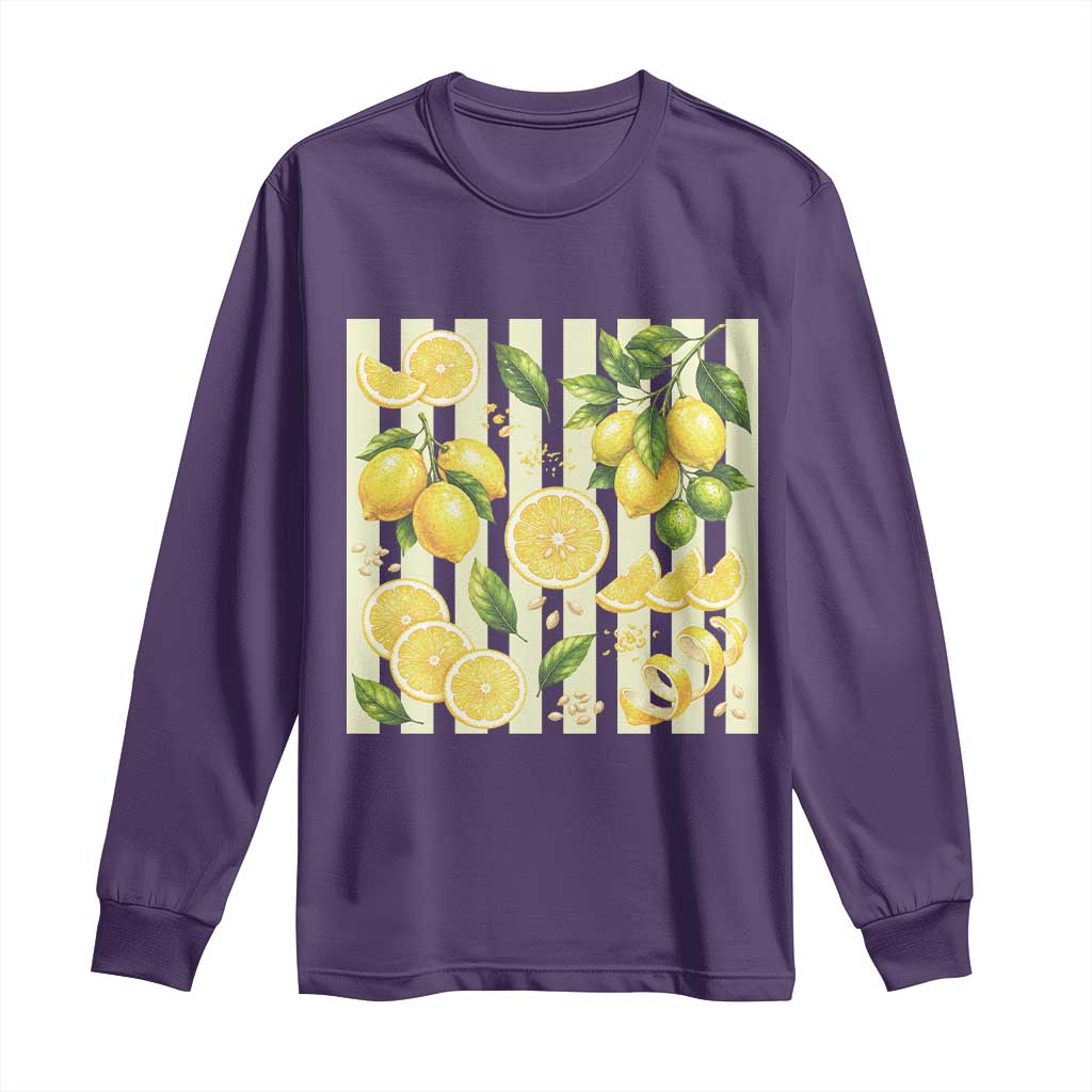 Striped Summer Lemon Long Sleeve Shirt Citrus Fruit Lover Gift TS12 Purple Print Your Wear