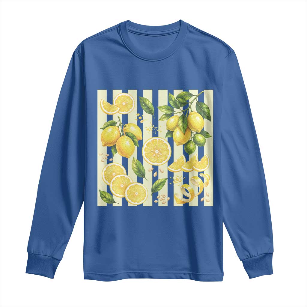 Striped Summer Lemon Long Sleeve Shirt Citrus Fruit Lover Gift TS12 Royal Blue Print Your Wear