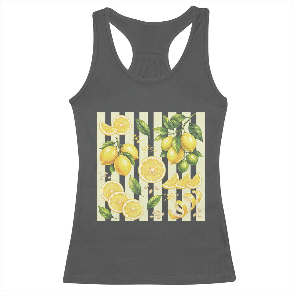 Striped Summer Lemon Racerback Tank Top Citrus Fruit Lover Gift TS12 Dark Heather Print Your Wear
