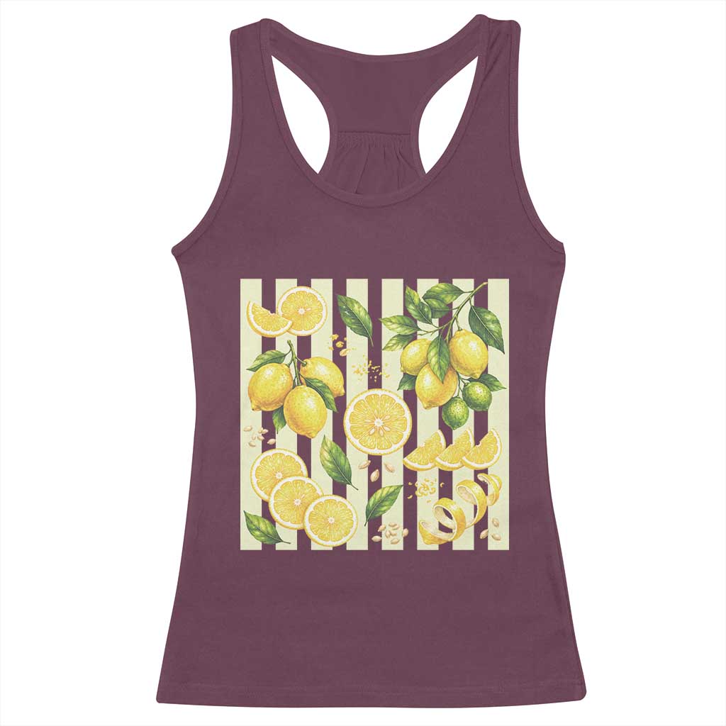 Striped Summer Lemon Racerback Tank Top Citrus Fruit Lover Gift TS12 Maroon Print Your Wear