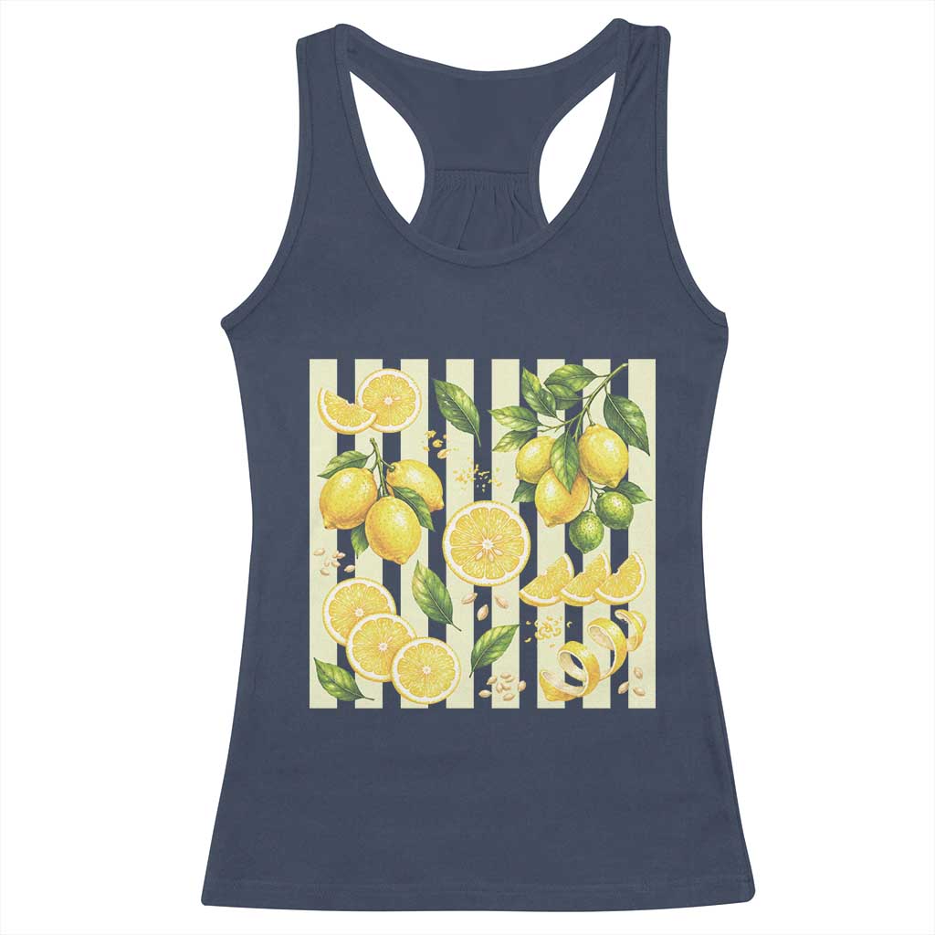 Striped Summer Lemon Racerback Tank Top Citrus Fruit Lover Gift TS12 Navy Print Your Wear