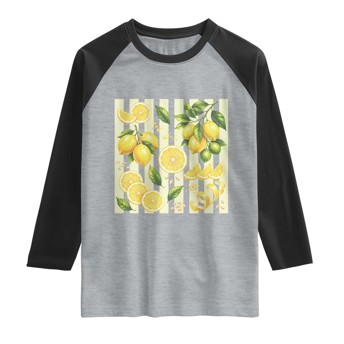 Striped Summer Lemon Raglan Shirt Citrus Fruit Lover Gift TS12 Heather Gray Black Print Your Wear