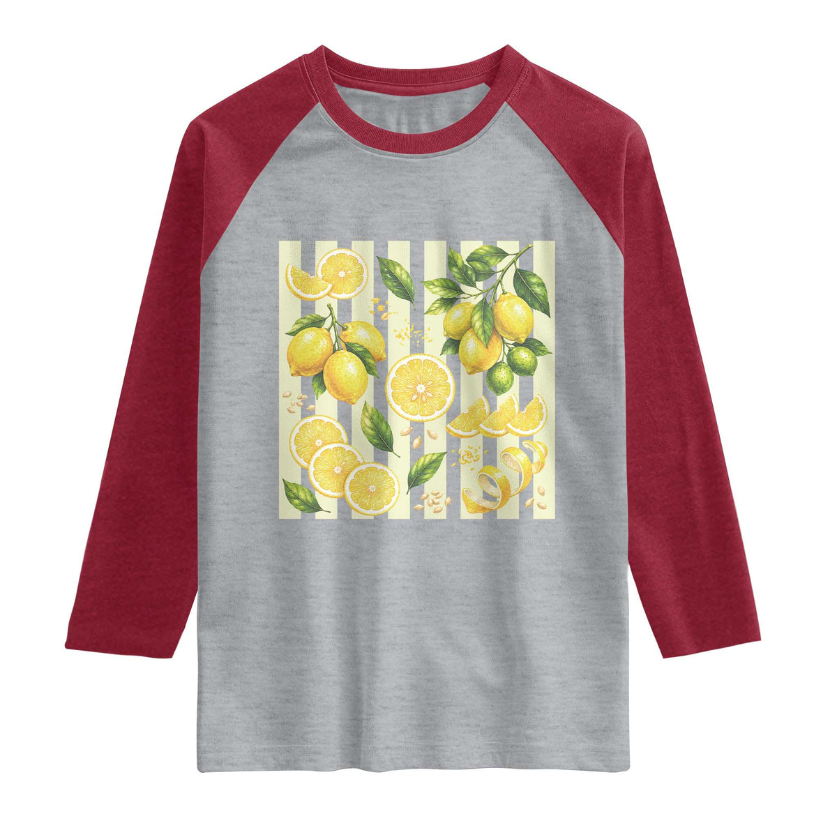 Striped Summer Lemon Raglan Shirt Citrus Fruit Lover Gift TS12 Heather Gray Heather Red Print Your Wear