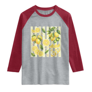 Striped Summer Lemon Raglan Shirt Citrus Fruit Lover Gift TS12 Heather Gray Heather Red Print Your Wear