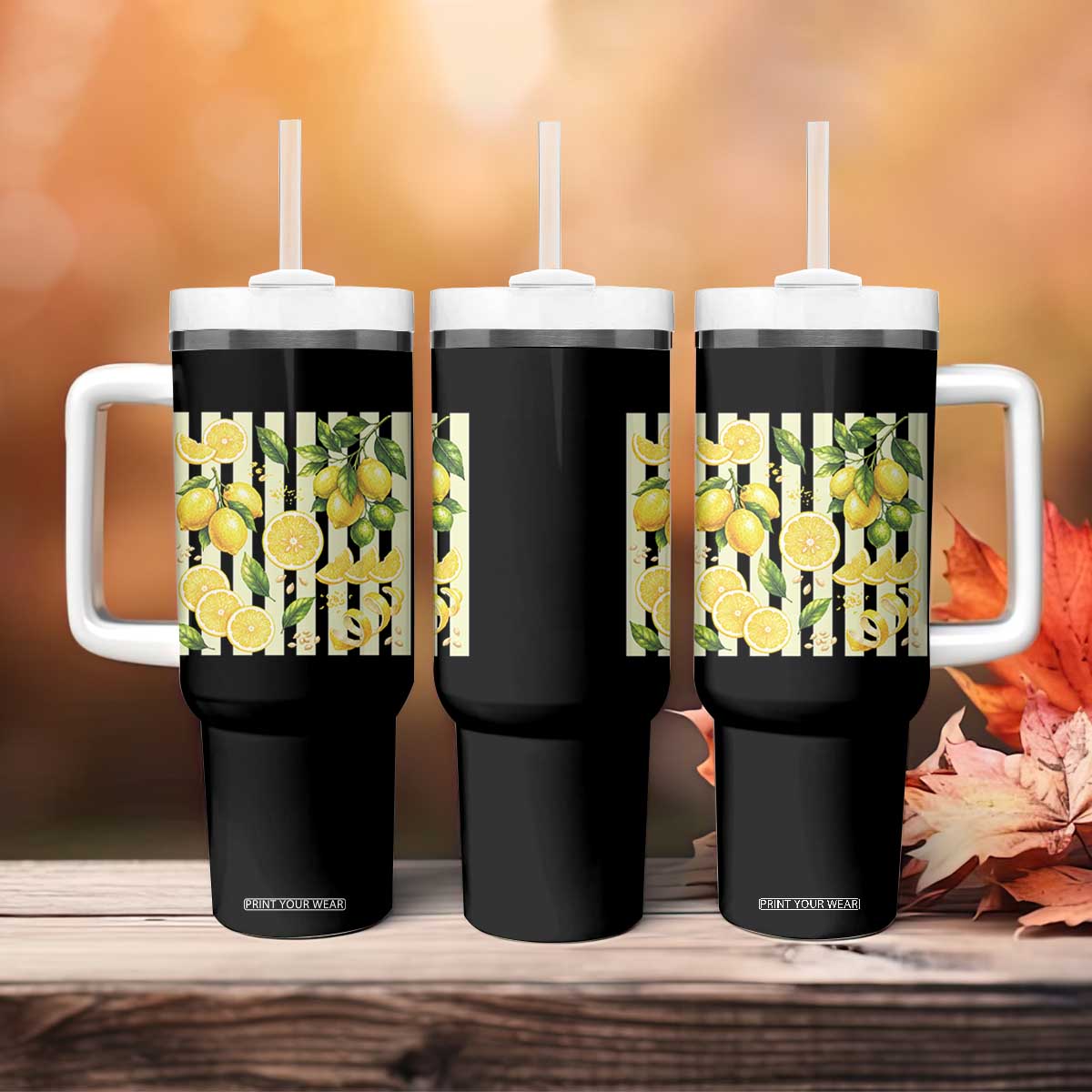 Striped Summer Lemon Tumbler With Handle Citrus Fruit Lover Gift TS12 Print Your Wear