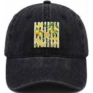 Striped Summer Lemon Washed Cotton Baseball Cap Citrus Fruit Lover Gift TS12 Print Your Wear