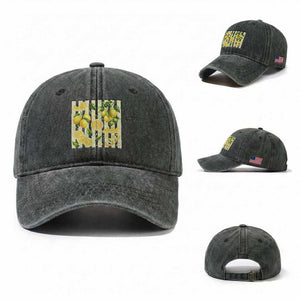 Striped Summer Lemon Washed Cotton Baseball Cap Citrus Fruit Lover Gift TS12 Washed Cap Universal Fit Dark Green Print Your Wear