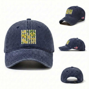 Striped Summer Lemon Washed Cotton Baseball Cap Citrus Fruit Lover Gift TS12 Washed Cap Universal Fit Navy Print Your Wear