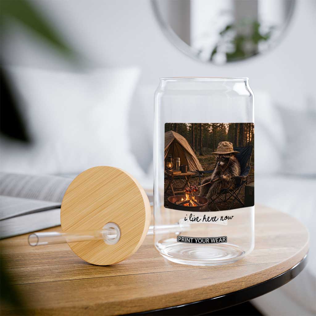 Funny Camping Raccoon Glass Can I Live Here Now Outdoor Lover TS12 Print Your Wear