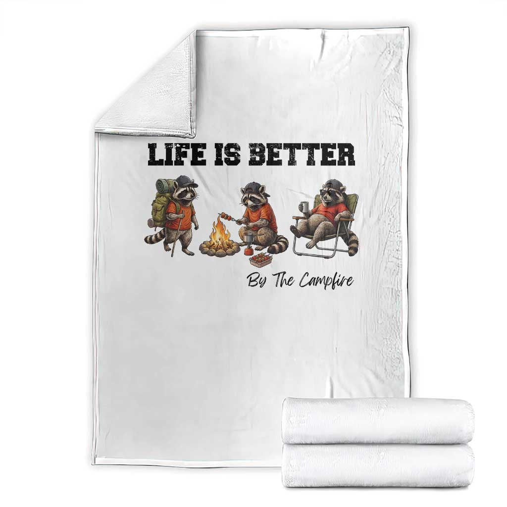 Funny Camping Raccoon Throw Blanket Life Is Better By The Campfire TS12 White Print Your Wear