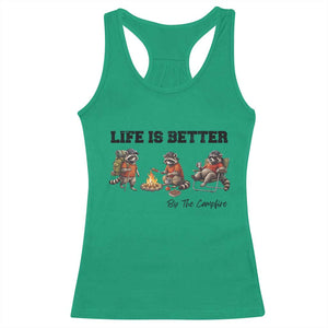 Funny Camping Raccoon Racerback Tank Top Life Is Better By The Campfire TS12 Irish Green Print Your Wear
