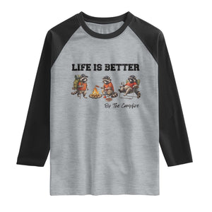 Funny Camping Raccoon Raglan Shirt Life Is Better By The Campfire TS12 Heather Gray Black Print Your Wear