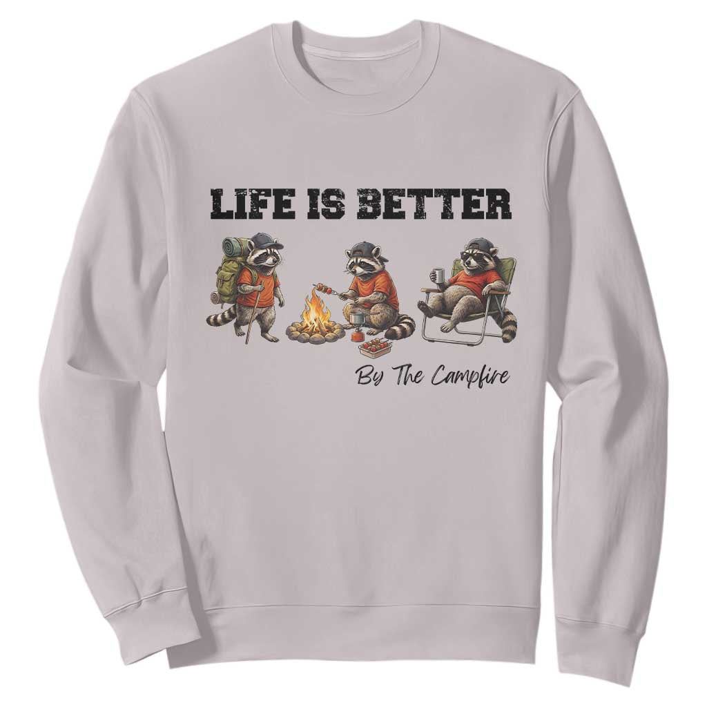 Funny Camping Raccoon Sweatshirt Life Is Better By The Campfire TS12 Ice Gray Print Your Wear