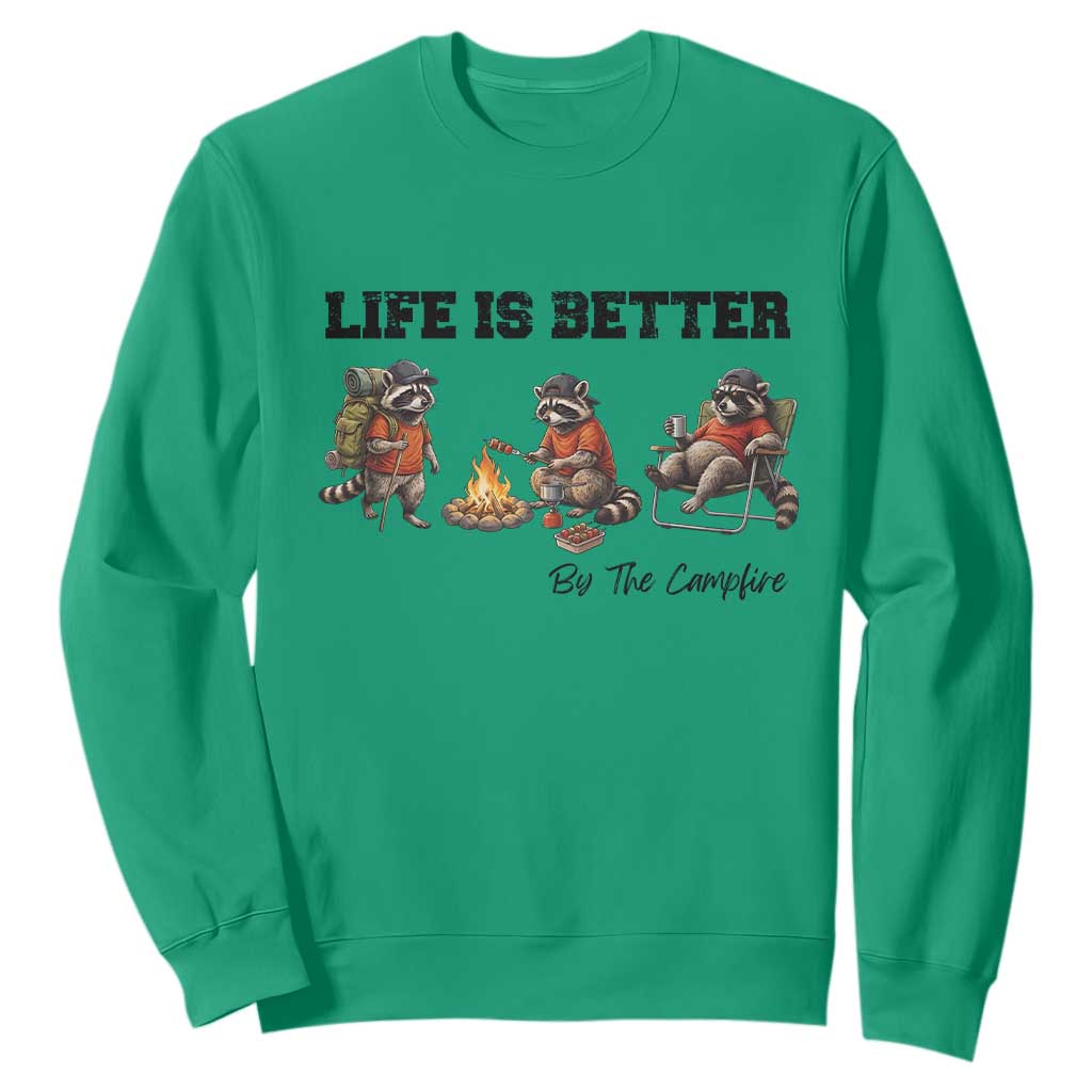 Funny Camping Raccoon Sweatshirt Life Is Better By The Campfire TS12 Irish Green Print Your Wear
